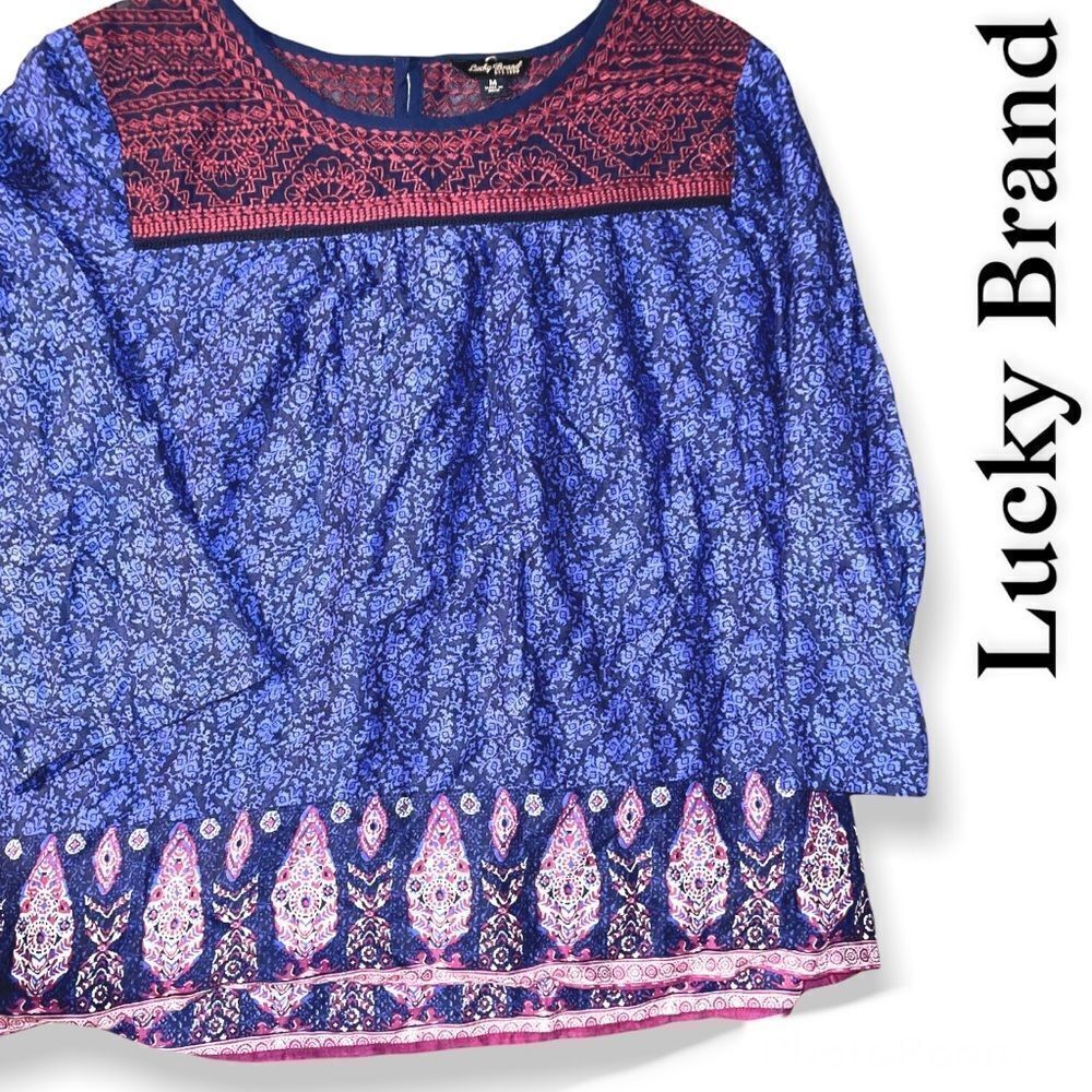 Lucky Brand Purple Paisley Blouse Wide Sleeves Medium